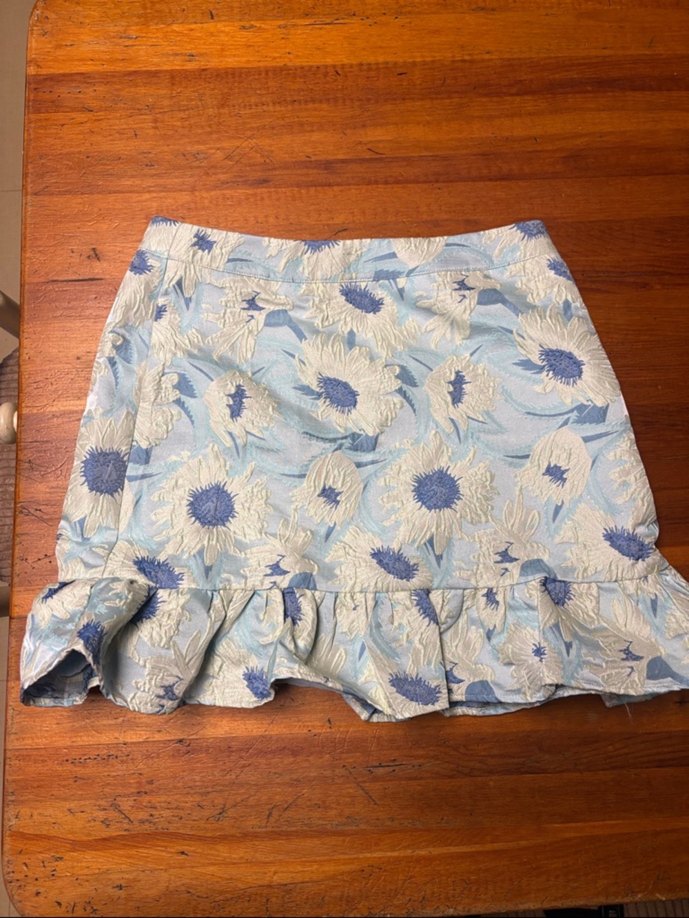 Lulu's Light Blue & Cream Sunflower Ruffle Mini Skirt